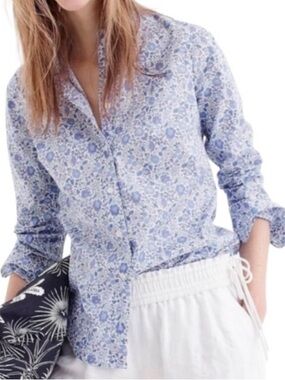 J. Crew Liberty Fabric Floral Button Down Shirt Blue Cotton Cottagecore Feminine